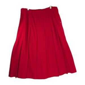 VTG L.L. Bean Wool Blend Pleated Midi Skirt 16P Red USA Made Side Button